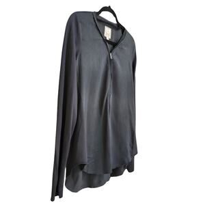 GO BY GO SILK Black Satin-Look V-Neck Zip Blouse